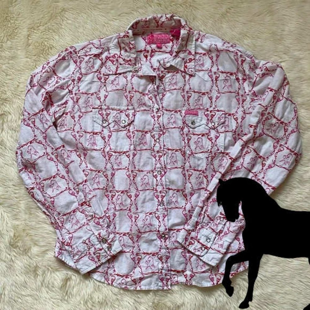 Cowgirl Hardware Western Horse Embroidered Button Up Shirt, Size XL